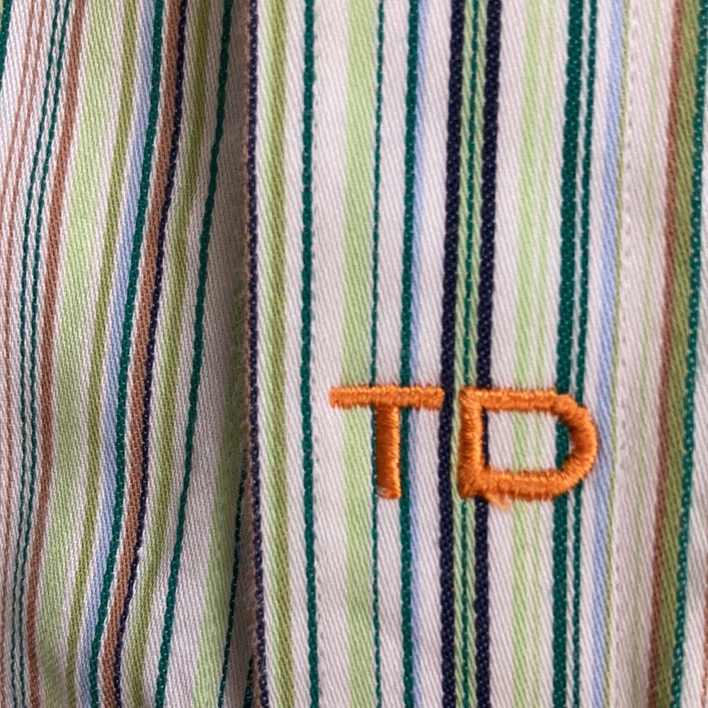 Thomas Dean Green Striped Shirt View 4